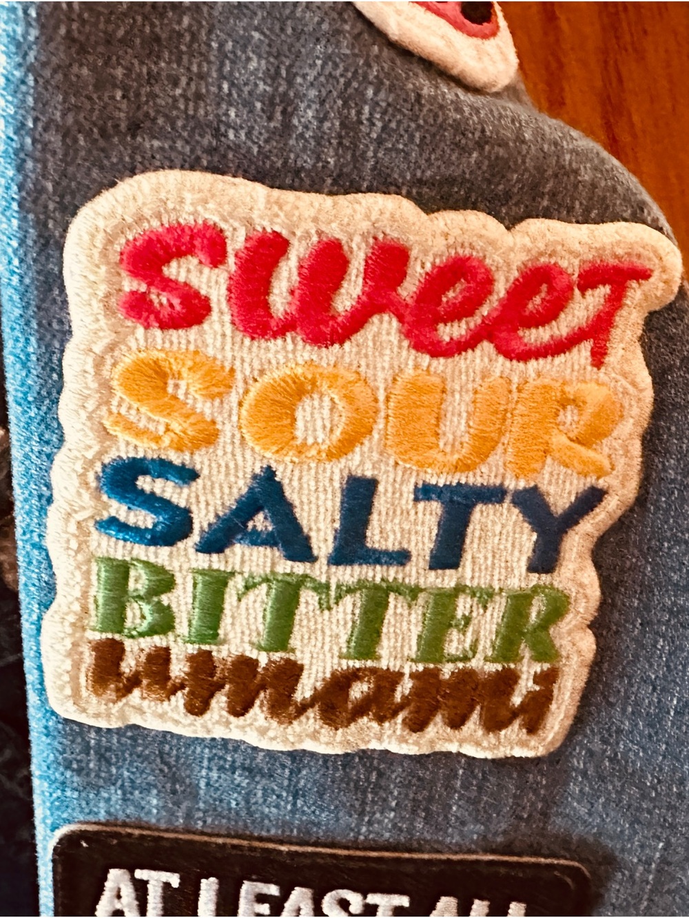 NWT Embroidered Patch featuring the five tastes SWEET SOUR SALTY BITTER UMAMI